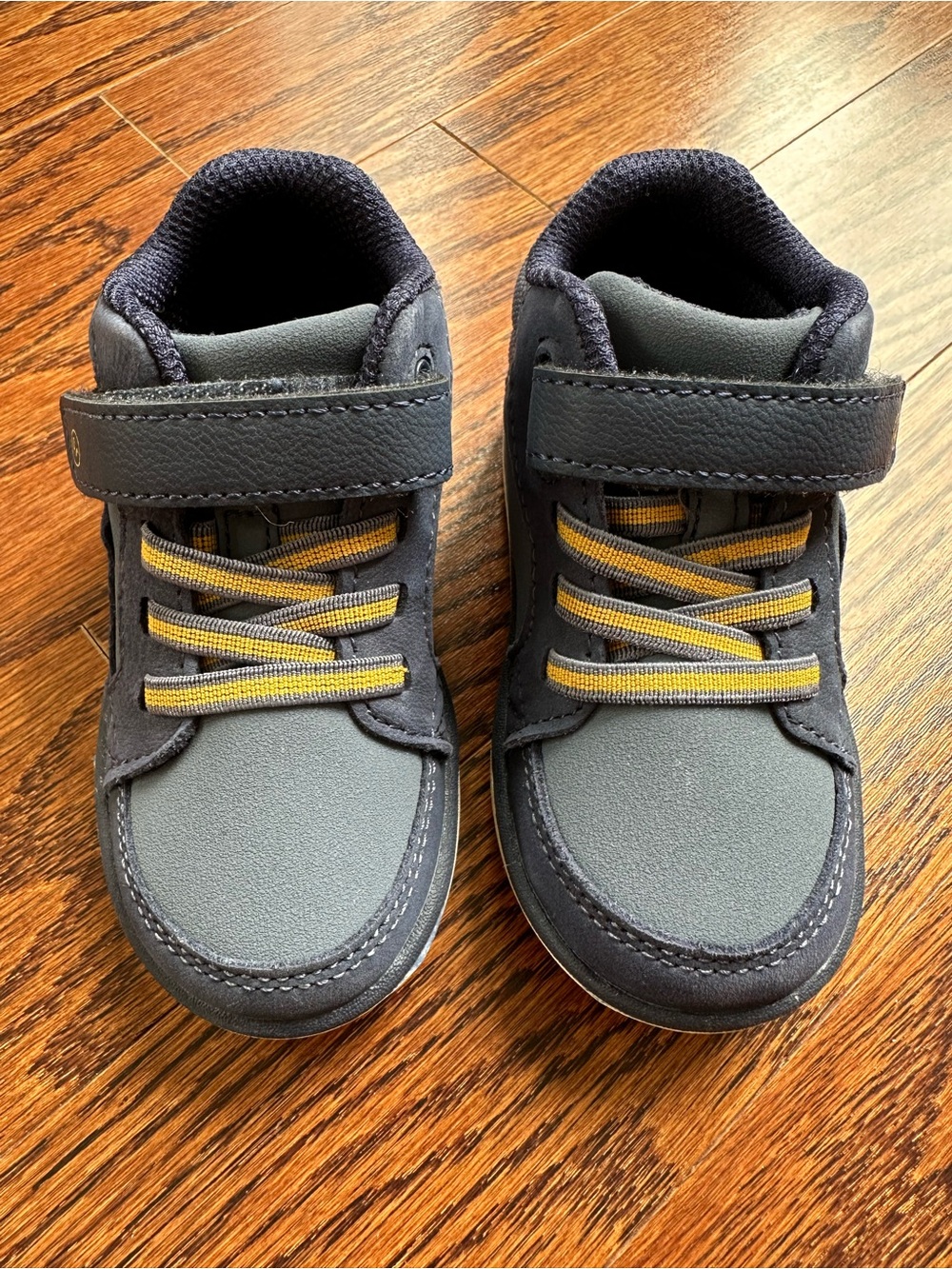 NWOT Stride Rite Ames Navy and Gray Boot/Sneakers with Yellow Accent